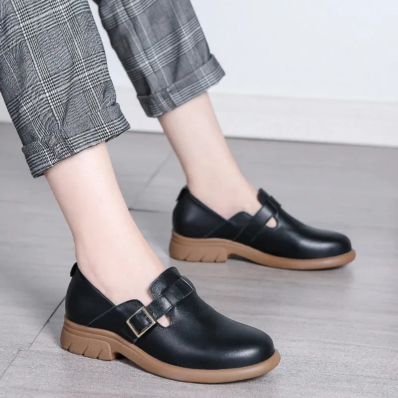 Soft Bottom Loafers Womens Shoes for Women Genuine Leather Round Head Mary Janes Comfortable Elegant Woman Shoes With Low Heels