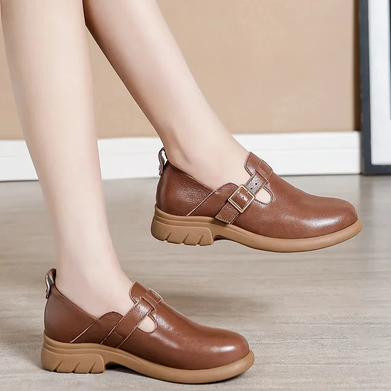 Soft Bottom Loafers Womens Shoes for Women Genuine Leather Round Head Mary Janes Comfortable Elegant Woman Shoes With Low Heels