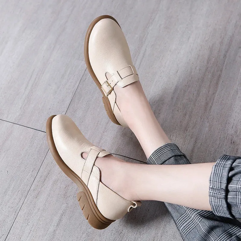 Soft Bottom Loafers Womens Shoes for Women Genuine Leather Round Head Mary Janes Comfortable Elegant Woman Shoes With Low Heels