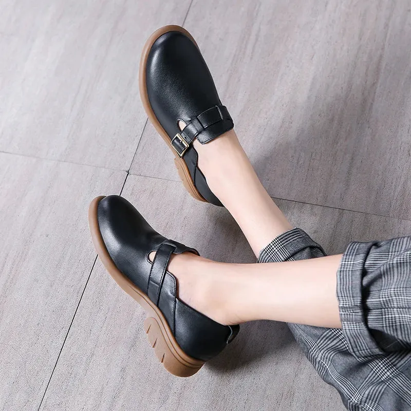 Soft Bottom Loafers Womens Shoes for Women Genuine Leather Round Head Mary Janes Comfortable Elegant Woman Shoes With Low Heels