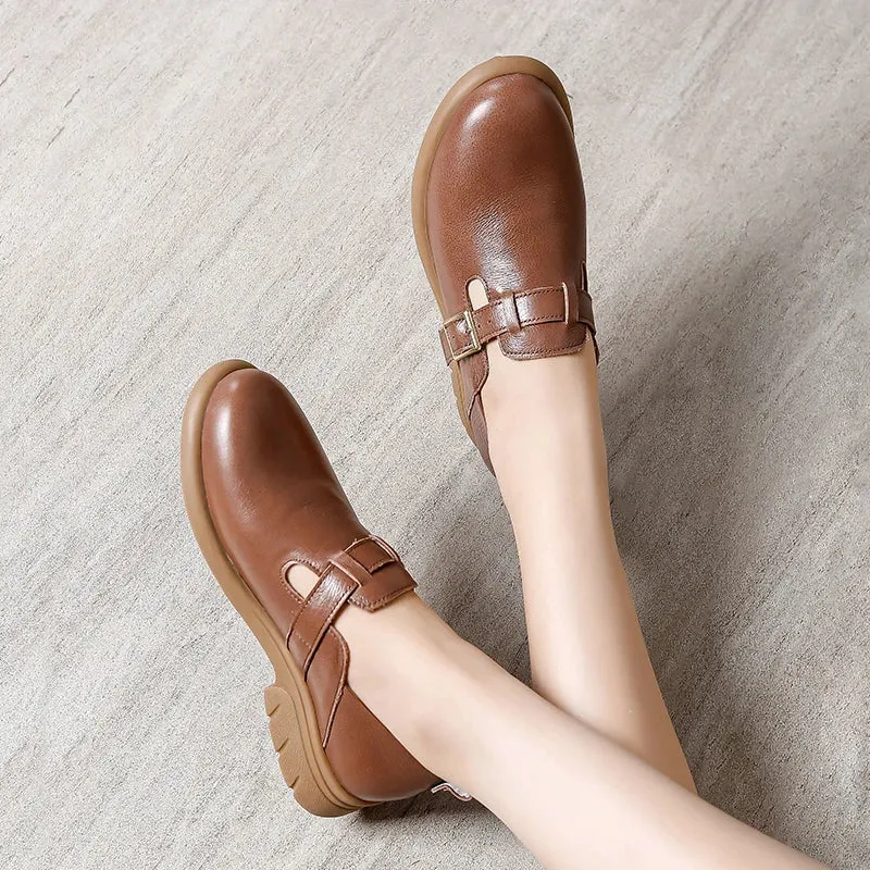 Soft Bottom Loafers Womens Shoes for Women Genuine Leather Round Head Mary Janes Comfortable Elegant Woman Shoes With Low Heels