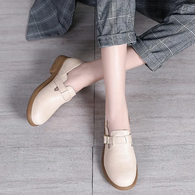 Soft Bottom Loafers Womens Shoes for Women Genuine Leather Round Head Mary Janes Comfortable Elegant Woman Shoes With Low Heels