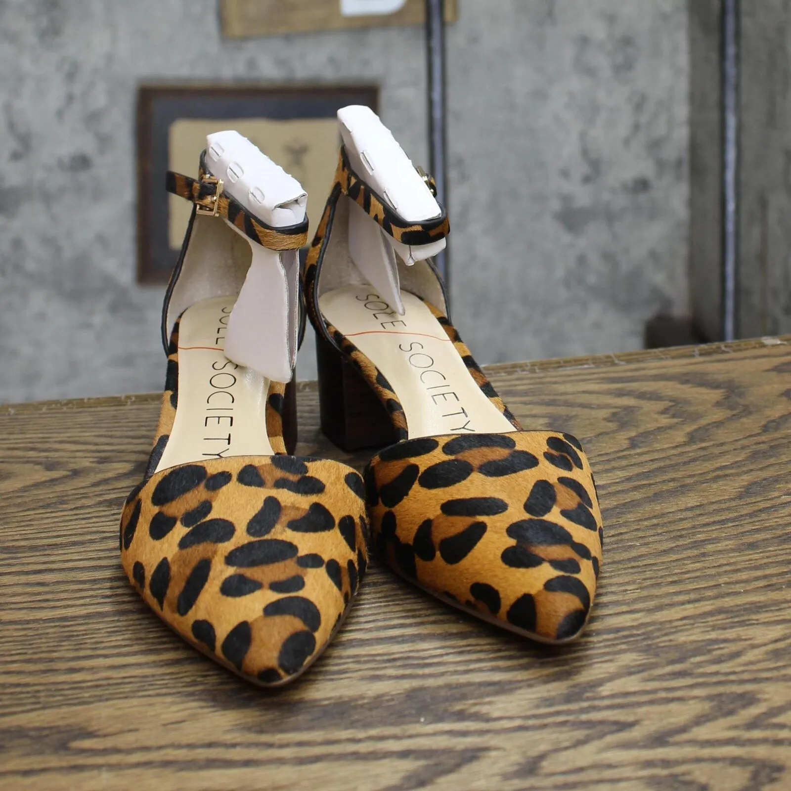 Sole Society Womens Open Side Blocks Heels Leopard Print Brown 6.5M