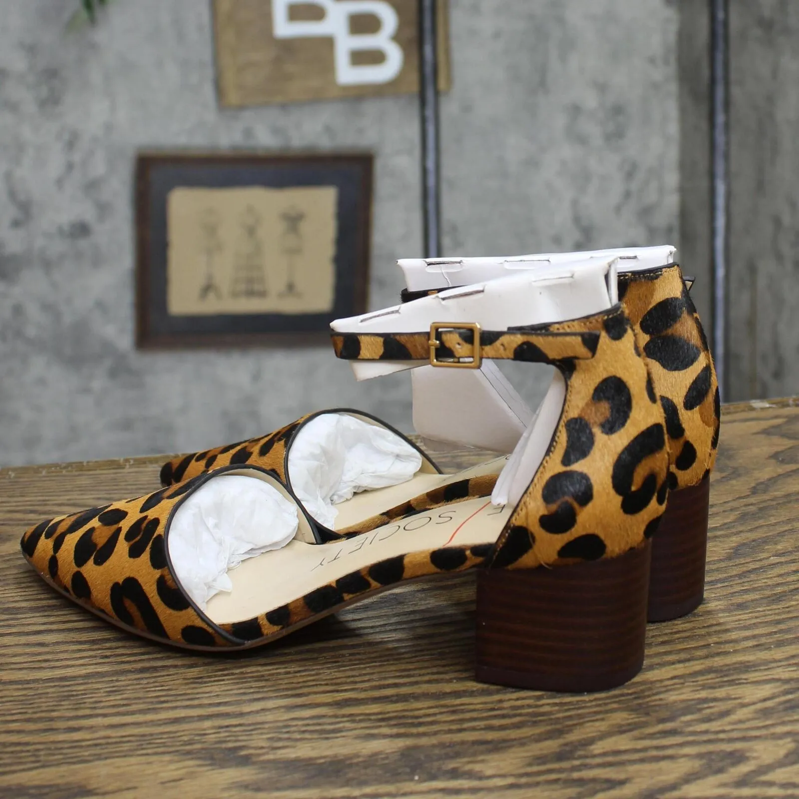 Sole Society Womens Open Side Blocks Heels Leopard Print Brown 6.5M