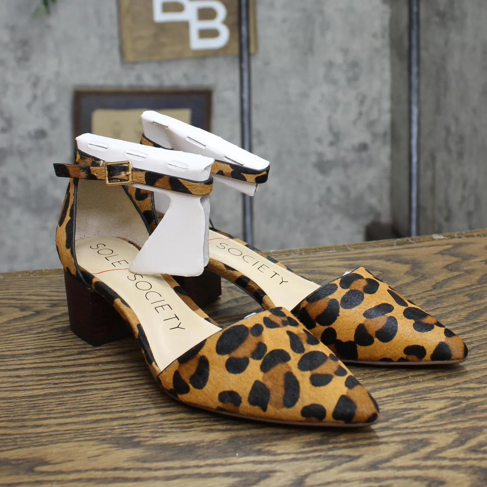 Sole Society Womens Open Side Blocks Heels Leopard Print Brown 6.5M