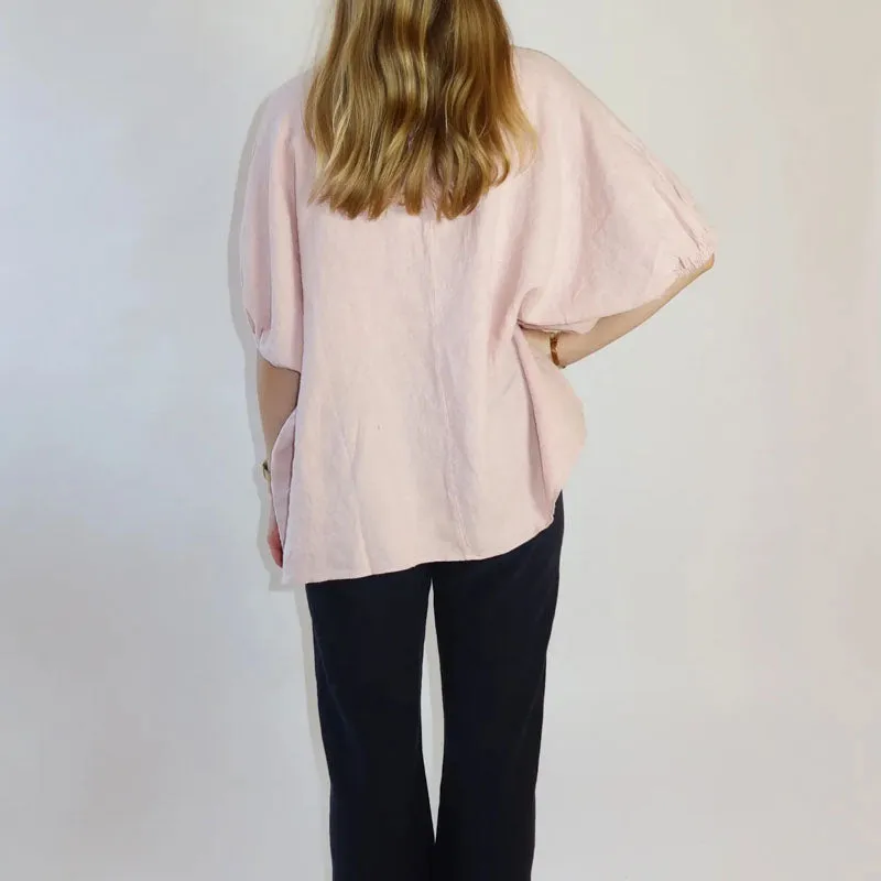 SoSUE Cowboy Button Blouse in Linen Blush