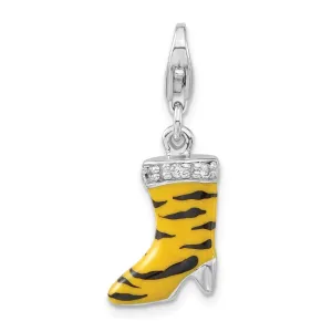 Sterling Silver Click-on CZ Enamel Tiger High Heel Boot Charm
