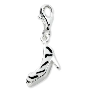 Sterling Silver Click-on CZ Enamel Zebra High Heel Charm