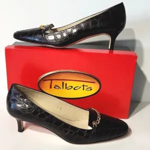 Talbots Leather Croc Embossed Cocoa Brown Gold Chain Detail Heels Size 8 W EUC!!