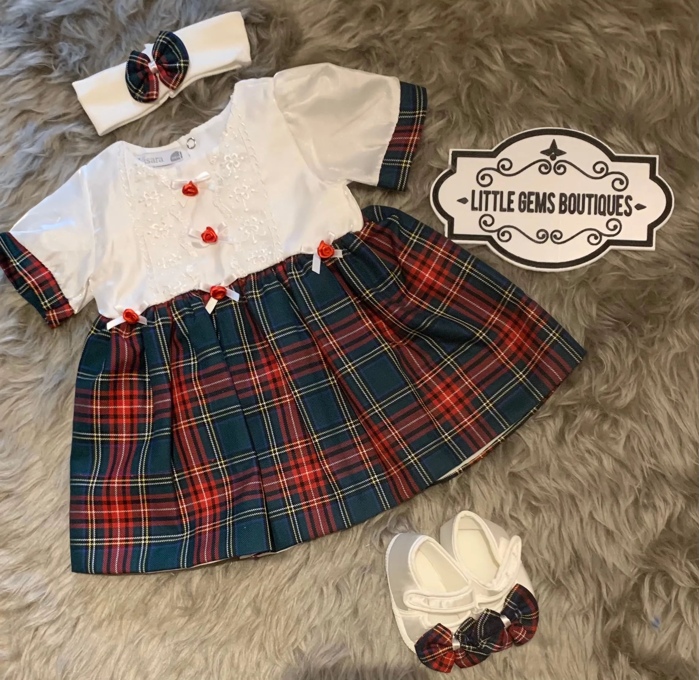 Tartan Dress, Shoes and Headband Set - 6-9m