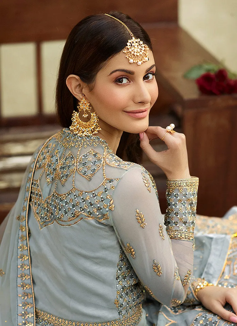 Teal Blue Golden Anarkali Suit
