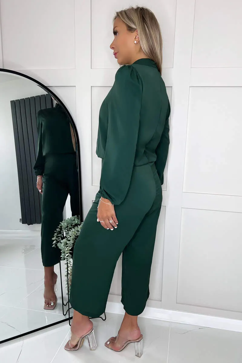Teal Round Neck Long Sleeve Jumpsuit