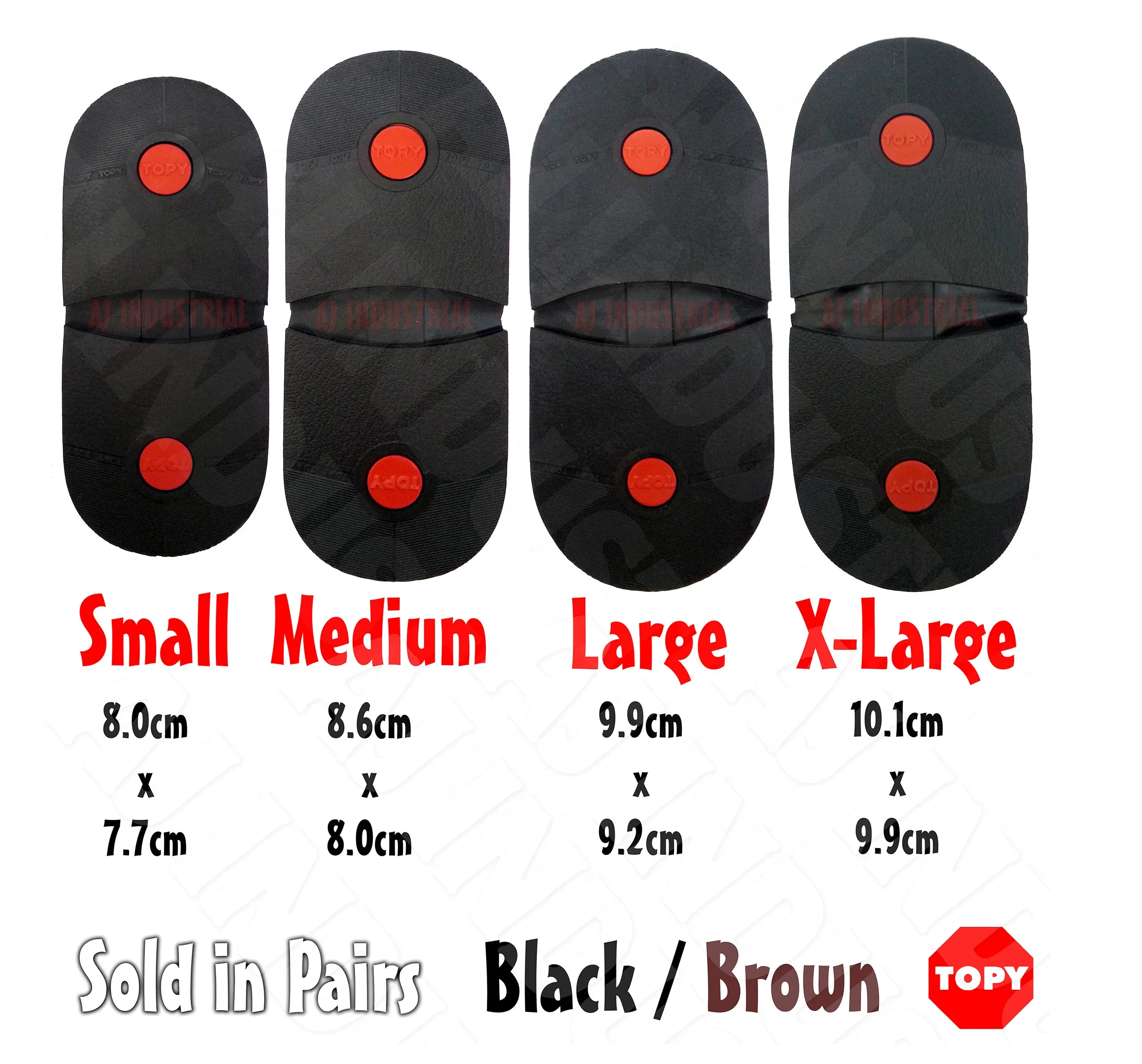 Topy 6mm Red Dot Heels 4 sizes Black & Brown