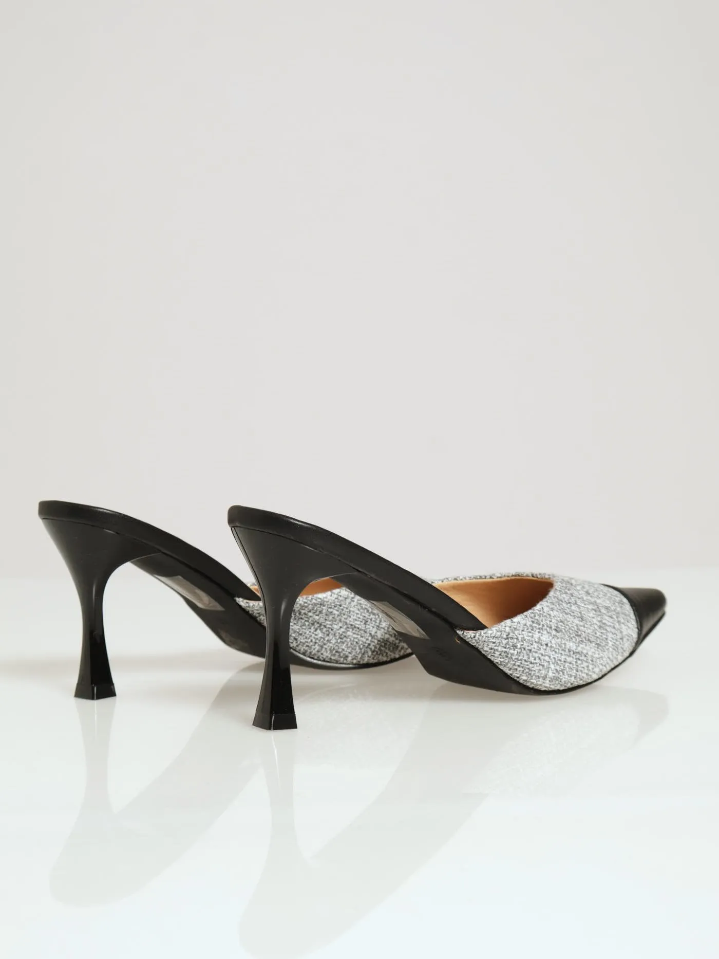 Tweed Pointed Toe Cap Heel - Black/White