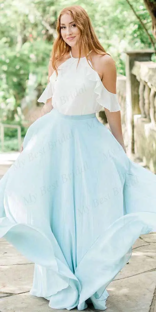 Two Piece Blue Chiffon Bridesmaid Dresses,Cheap Bridesmaid Dresses,WGY0383