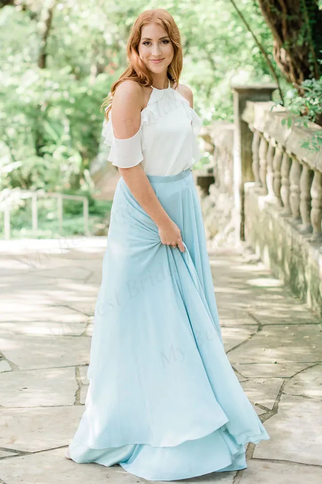 Two Piece Blue Chiffon Bridesmaid Dresses,Cheap Bridesmaid Dresses,WGY0383