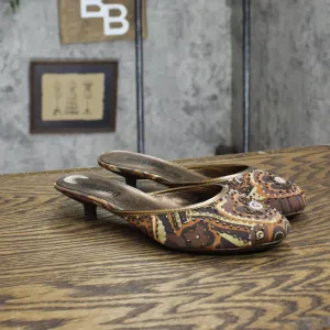 Unlisted by Kenneth Cole Vintage Embellished Slip On Short Heels Brown Multi 6M