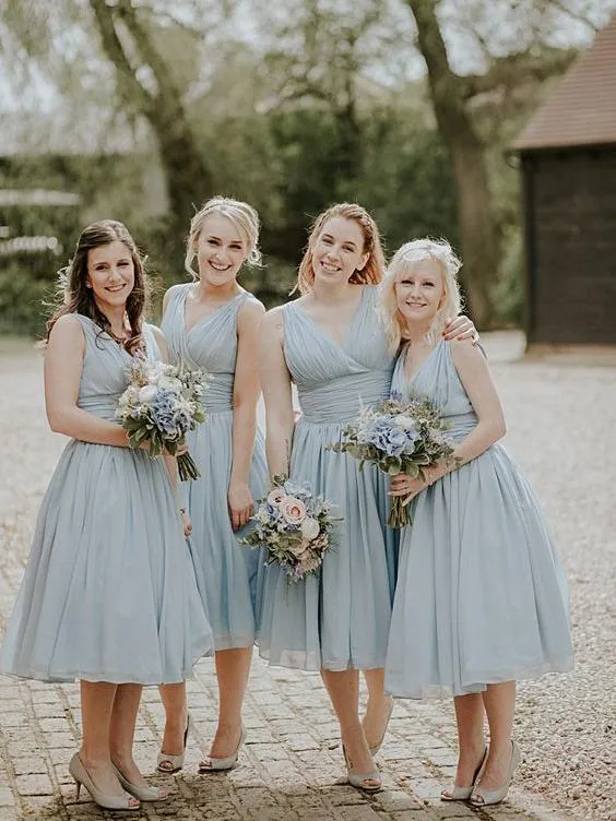 V neck Straps Short Chiffon Custom Cheap Bridesmaid Dresses, WGY0295