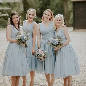 V neck Straps Short Chiffon Custom Cheap Bridesmaid Dresses, WGY0295