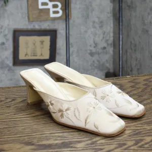 Valerie Stevens Womens Vintage Satin Pearl Rectangle Heels Fawn Light Brown 7M