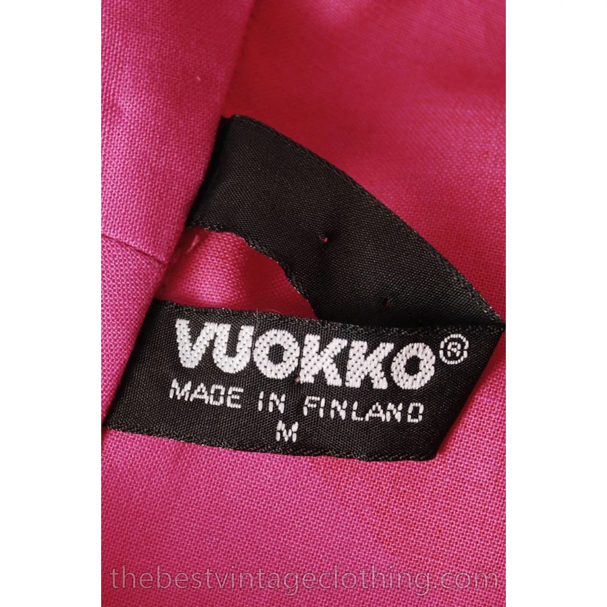 Vintage 1960s Vuokko Fuchsia Gown Huge Red Polka Dots Elasticated Bubble Hem & Cuffs M