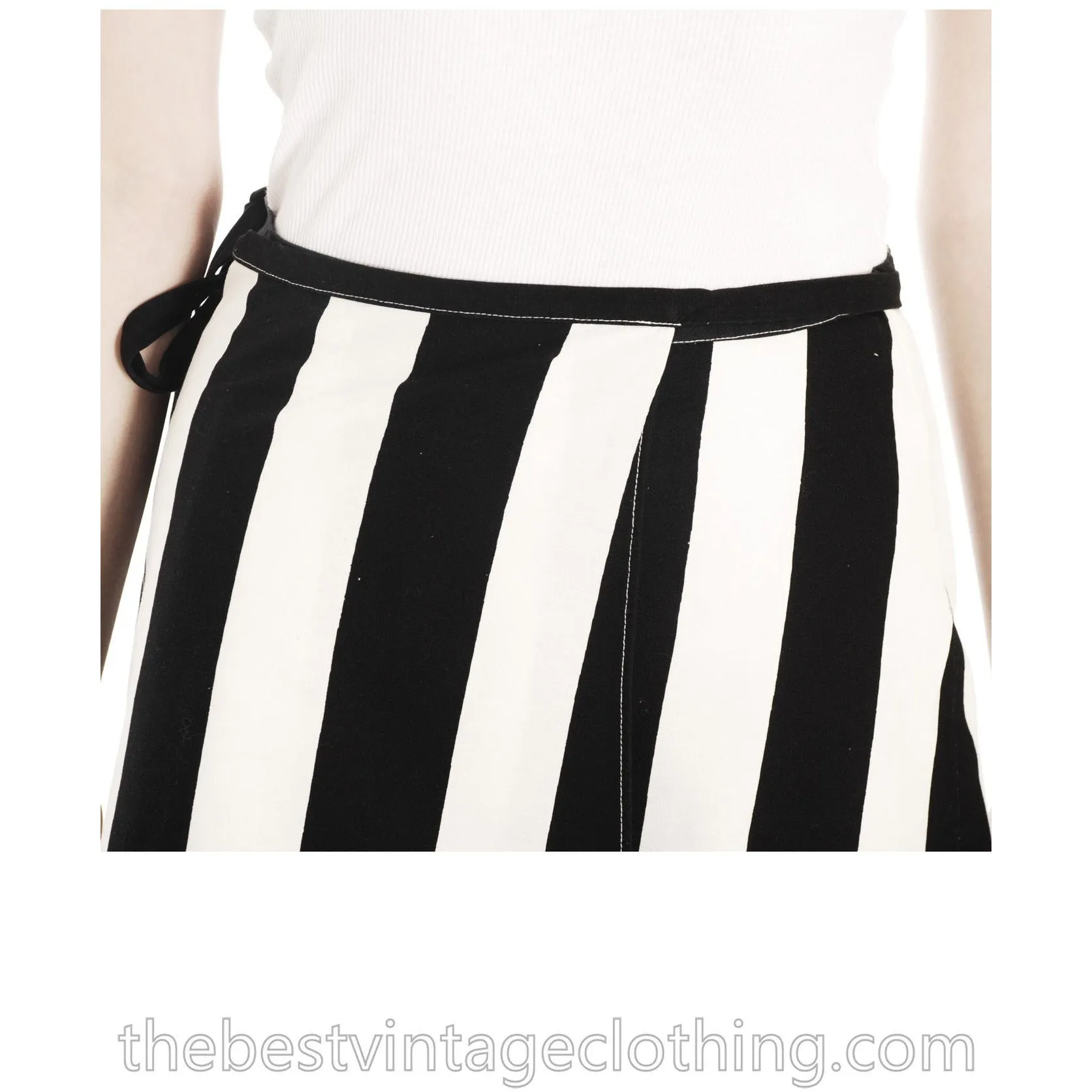Vintage 1970s Vuokko Striped Wrap Skirt Designer Maxi Black & White Iconic