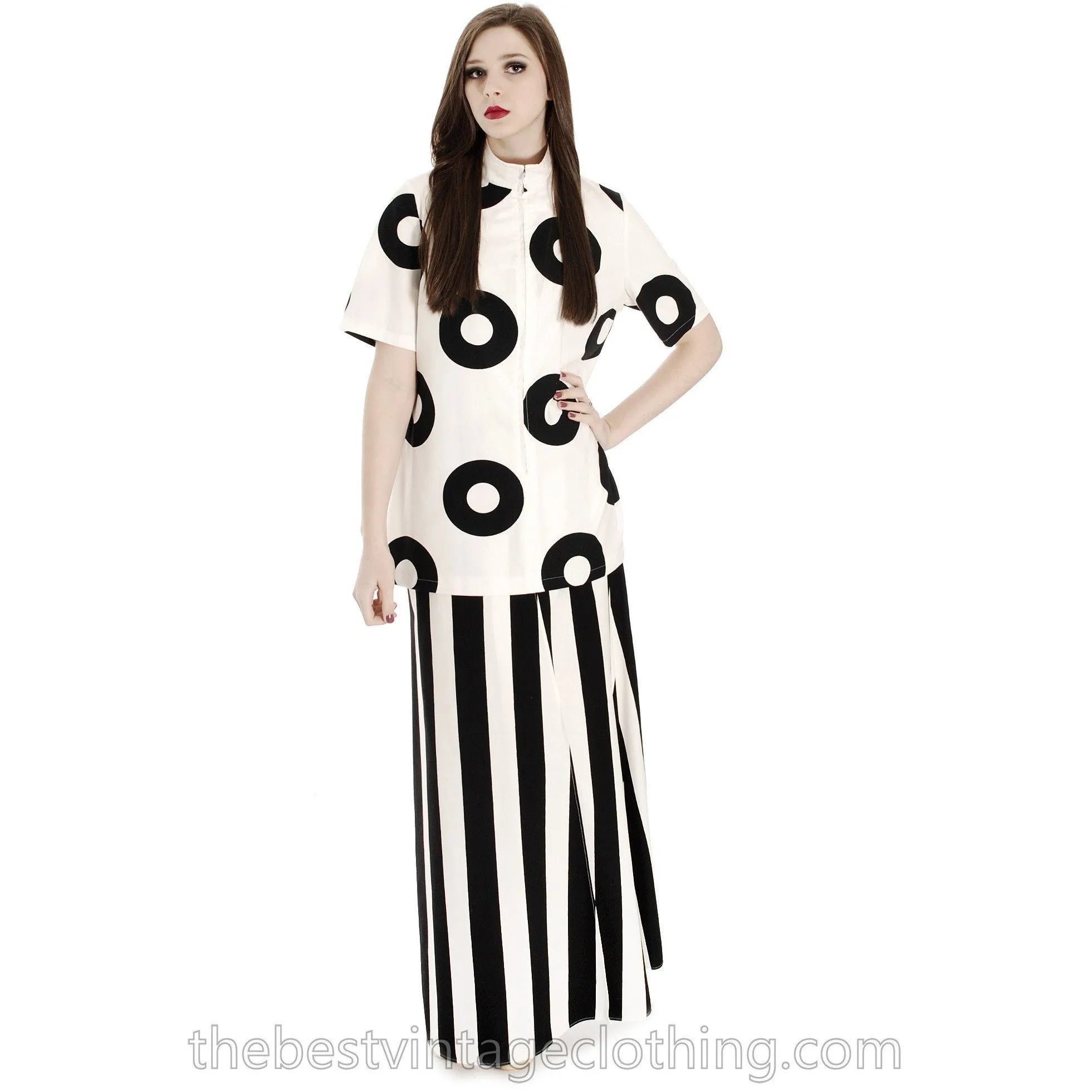 Vintage 1970s Vuokko Striped Wrap Skirt Designer Maxi Black & White Iconic