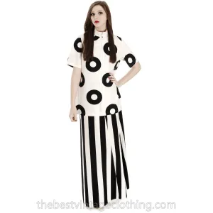 Vintage 1970s Vuokko Striped Wrap Skirt Designer Maxi Black & White Iconic