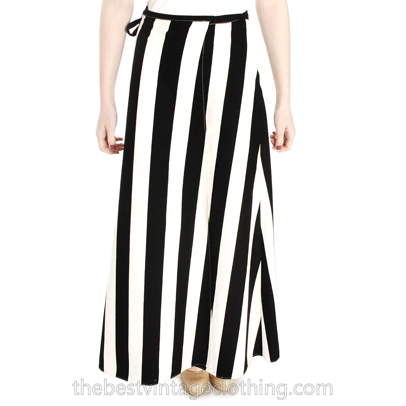 Vintage 1970s Vuokko Striped Wrap Skirt Designer Maxi Black & White Iconic