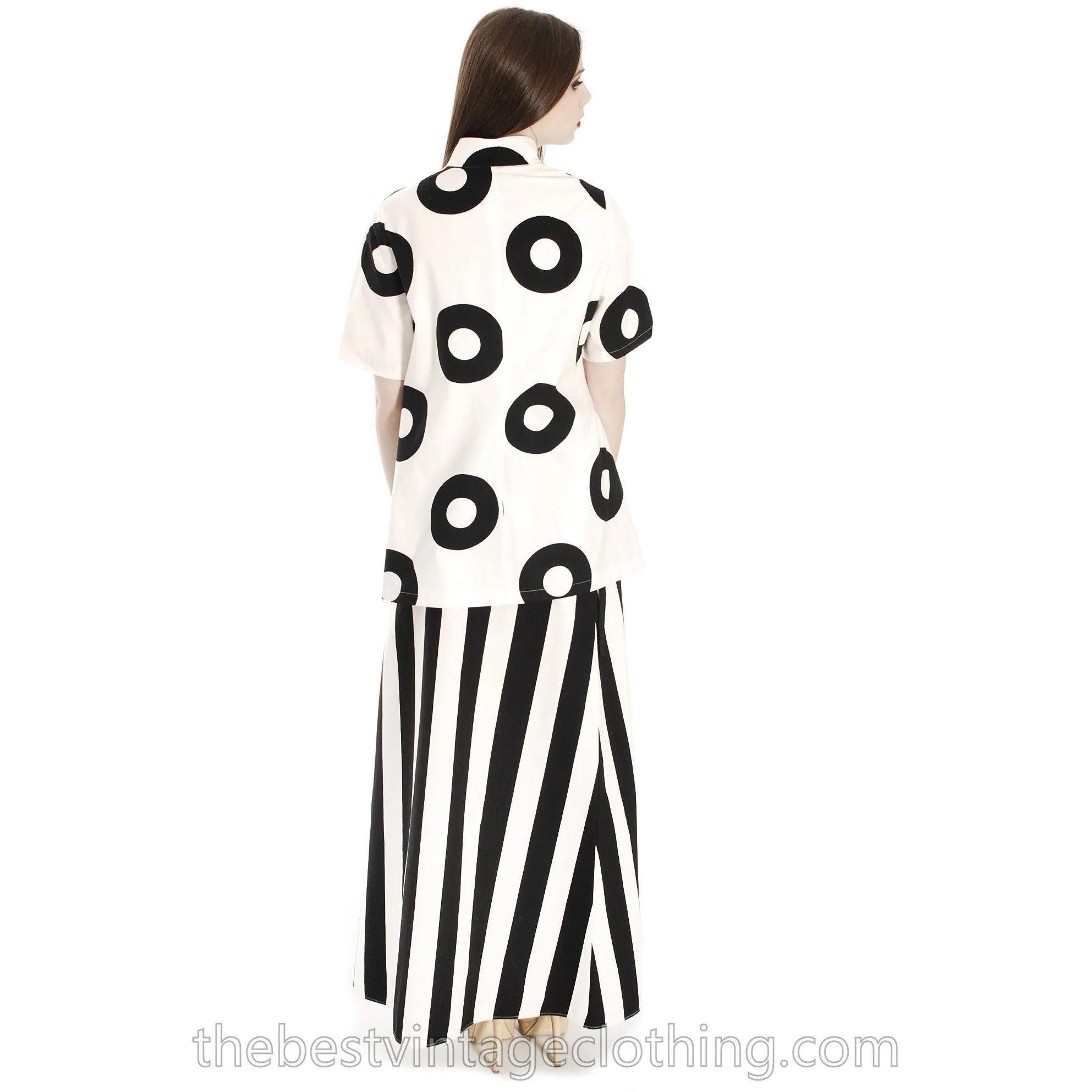 Vintage 1970s Vuokko Striped Wrap Skirt Designer Maxi Black & White Iconic