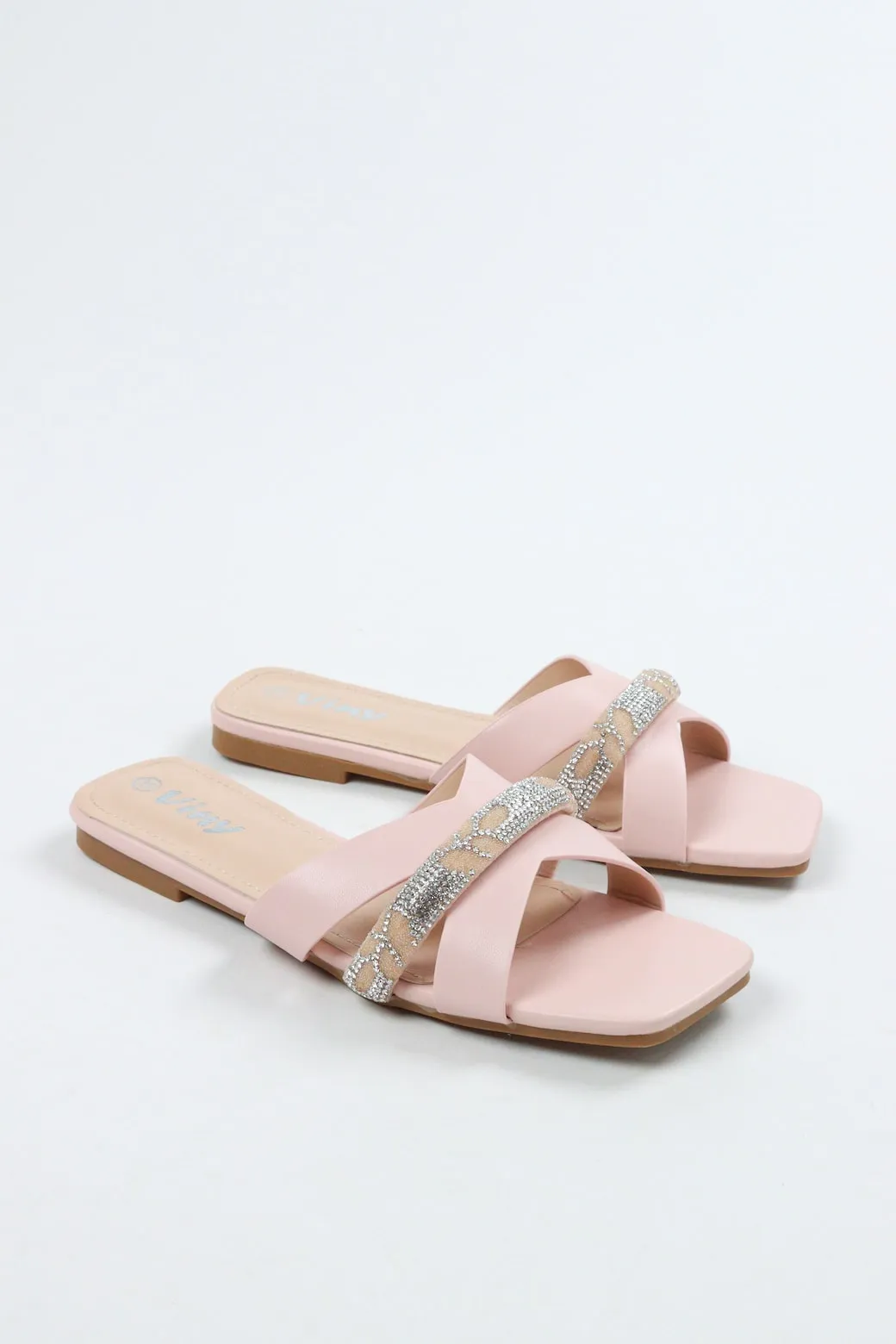 Viny - Women's Monogram Bling Flat Sandals