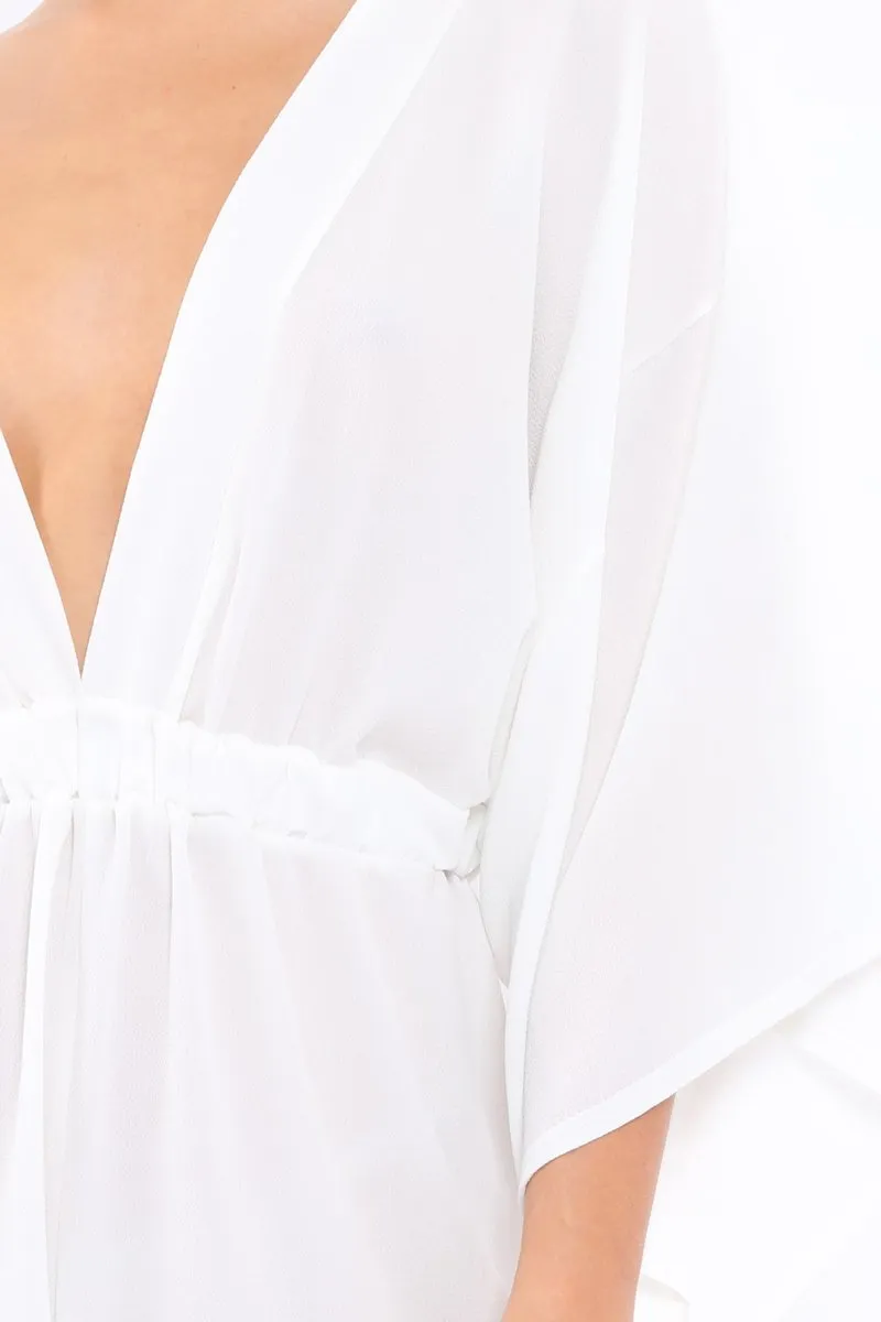 White Kimono Plunge Playsuit - Alisa