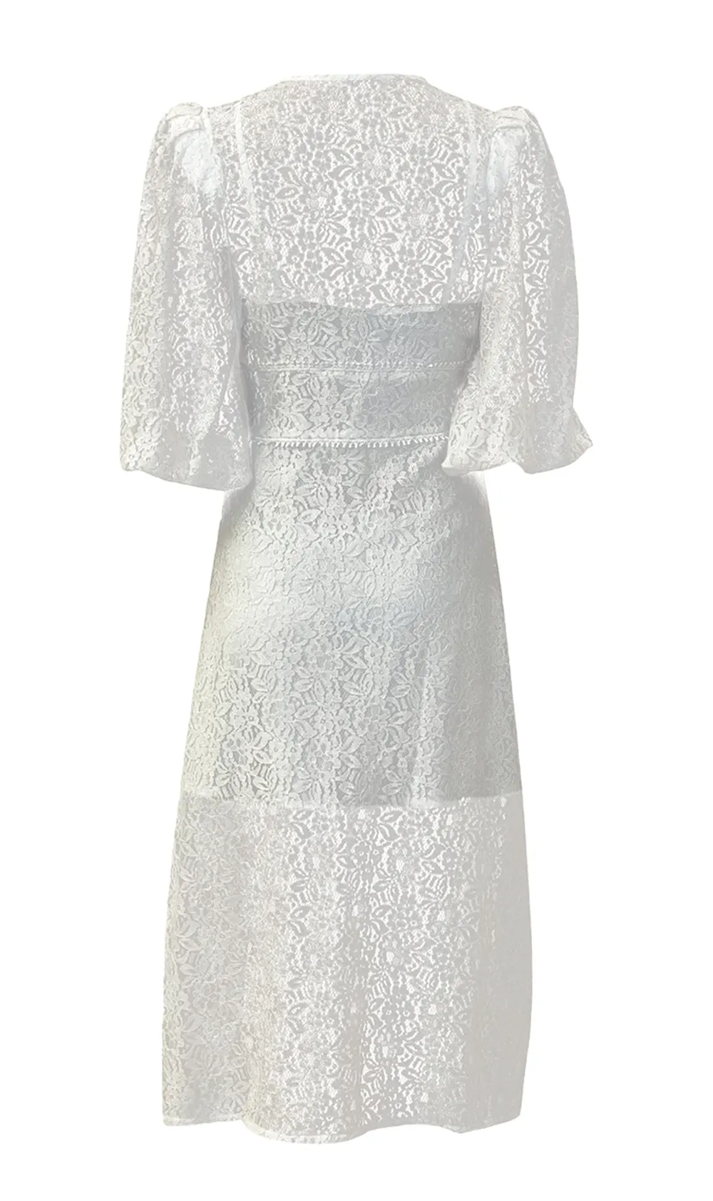 White Puffed Sleeves Buttoned Dress