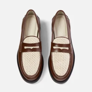 Wilde Chestnut   White Rattan Penny Loafer - Men's