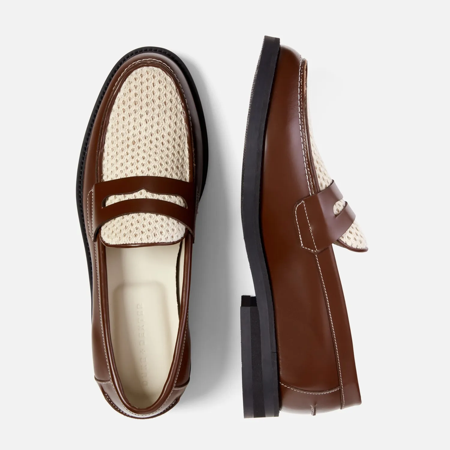 Wilde Chestnut   White Rattan Penny Loafer - Men's