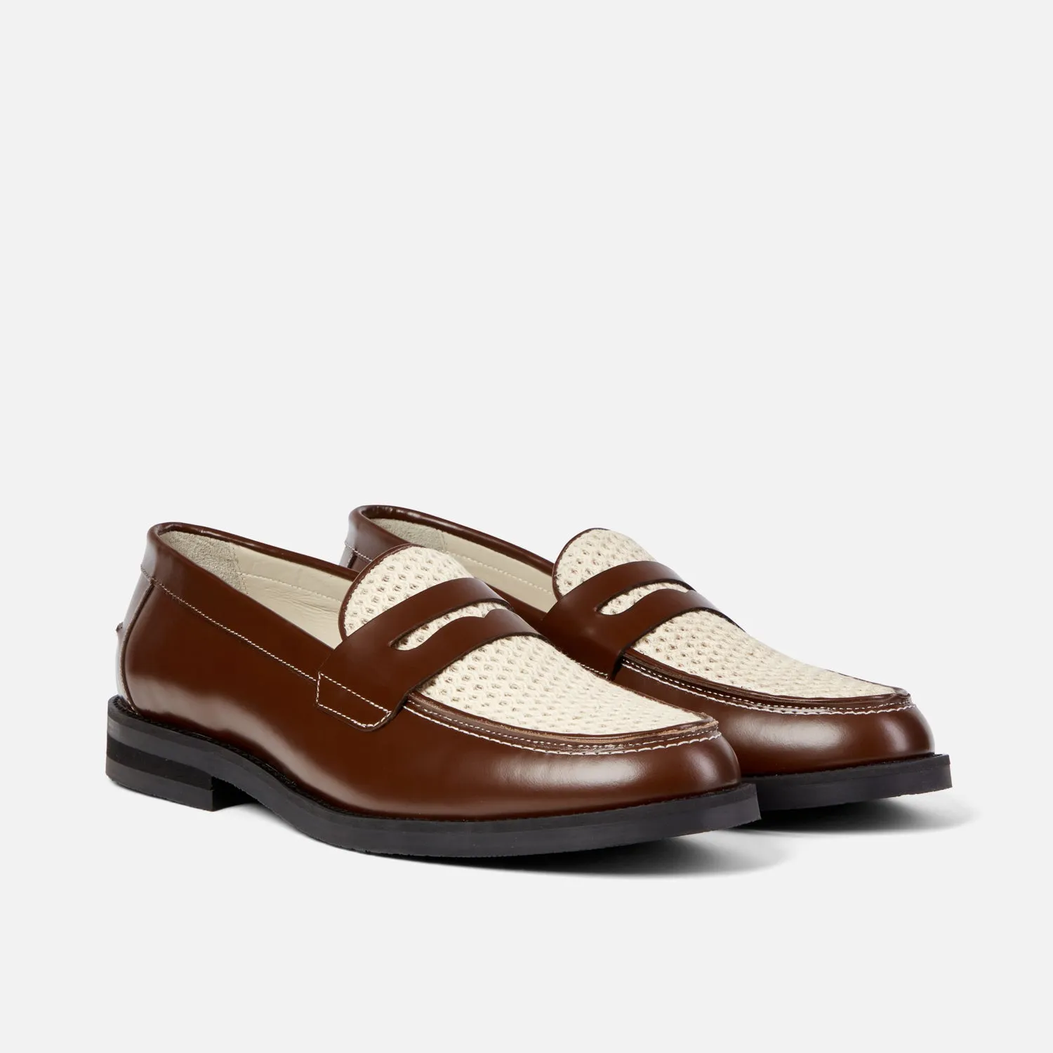 Wilde Chestnut   White Rattan Penny Loafer - Men's