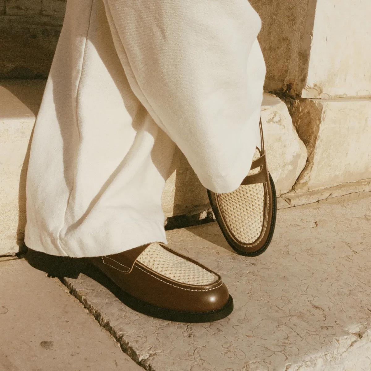 Wilde Chestnut   White Rattan Penny Loafer - Men's