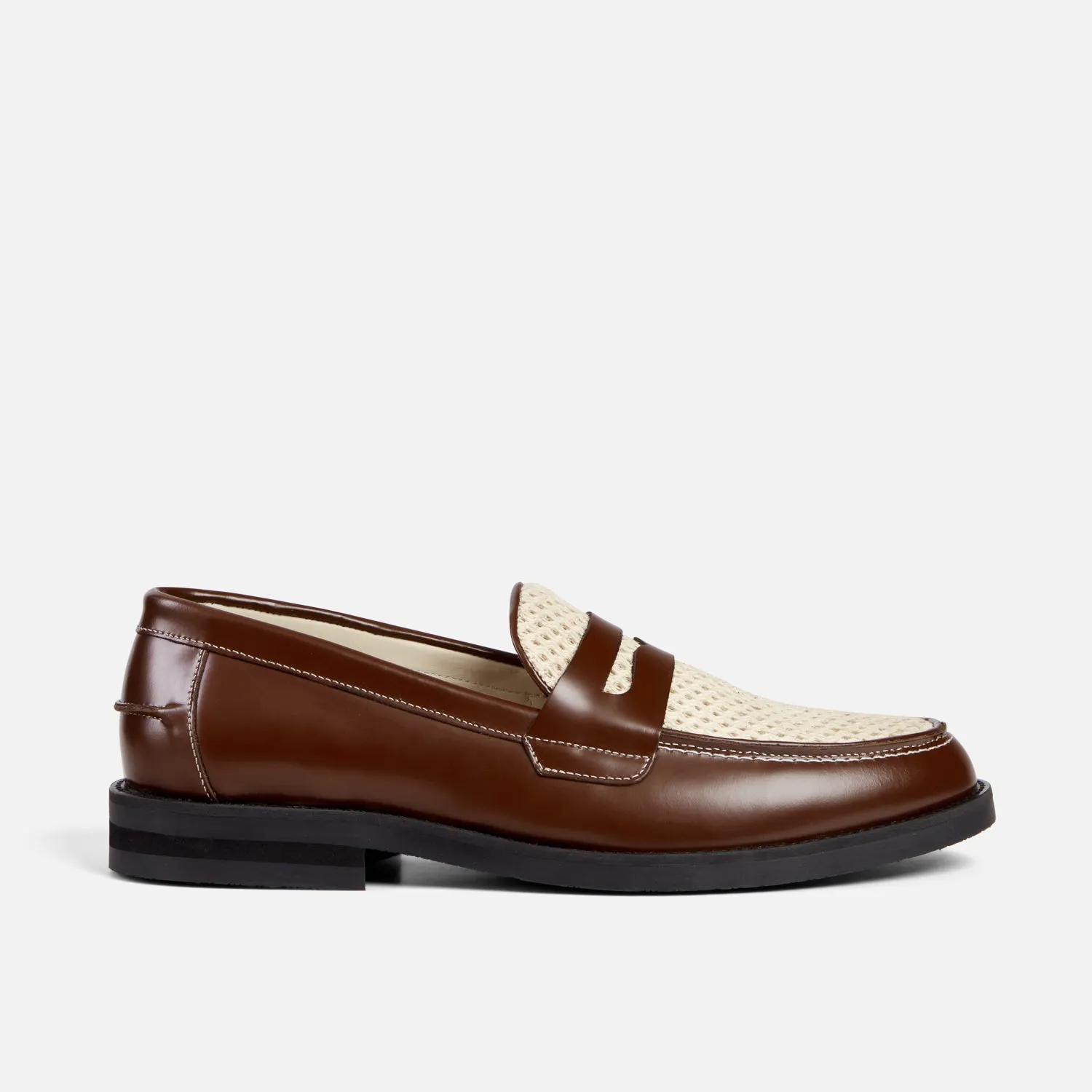 Wilde Chestnut   White Rattan Penny Loafer - Men's