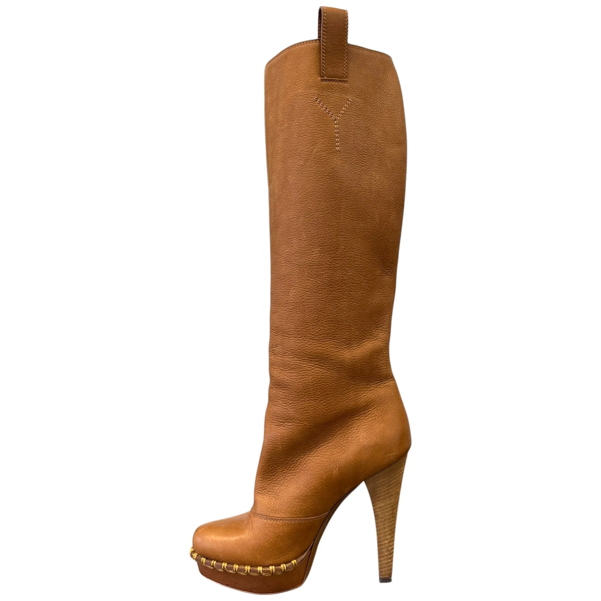 Women's Platform Knee High Boot Heels Brown Size EU 37.5 / UK 4.5