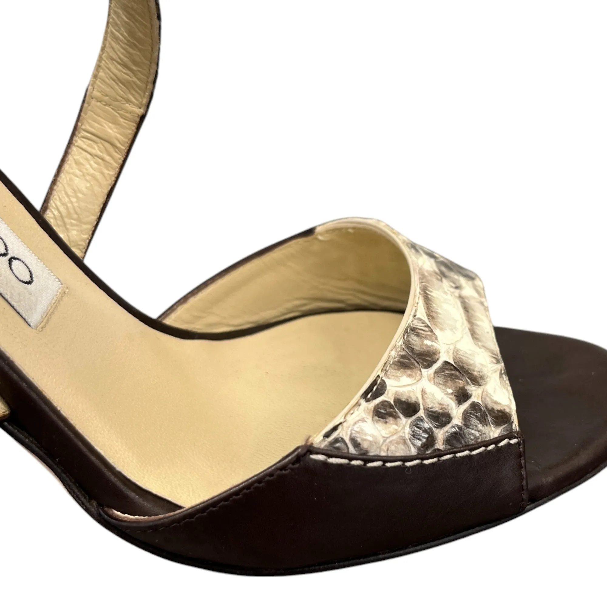 Women's Python Ankle Strap Heels Brown Size EU 37 / UK 4