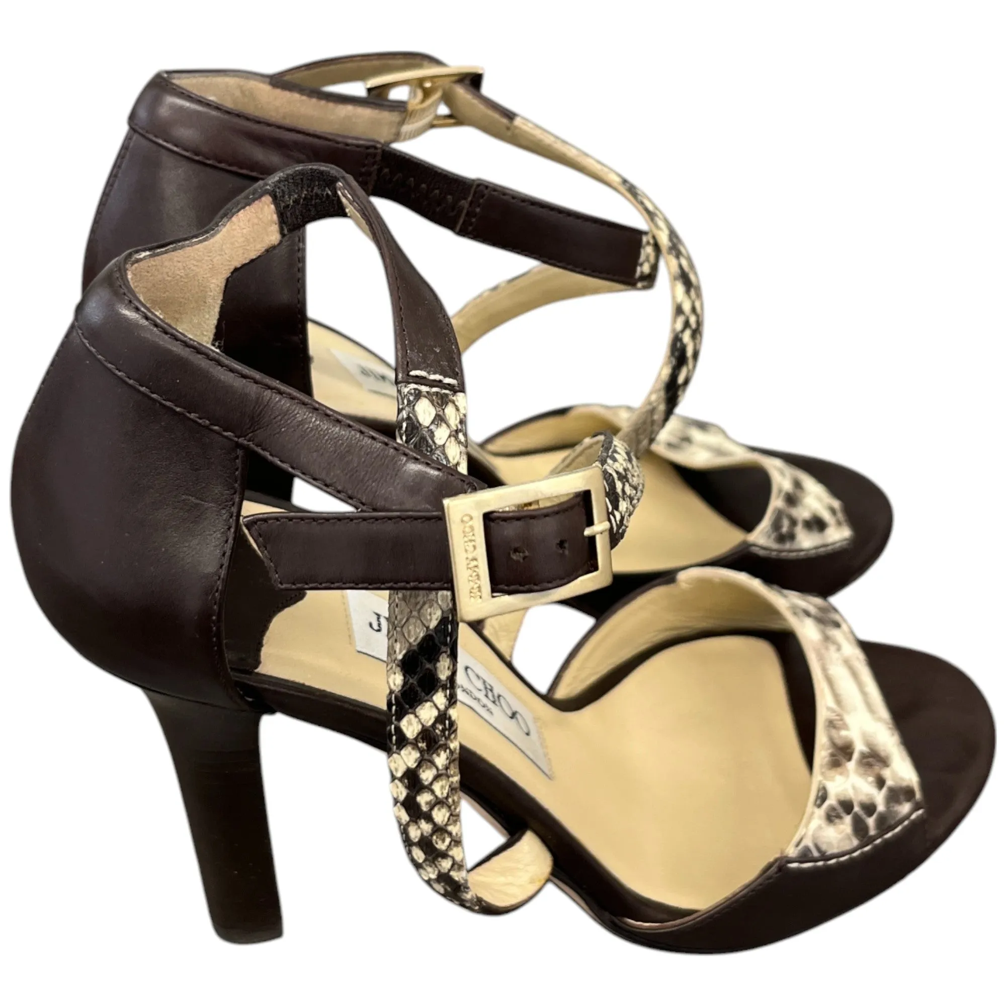 Women's Python Ankle Strap Heels Brown Size EU 37 / UK 4