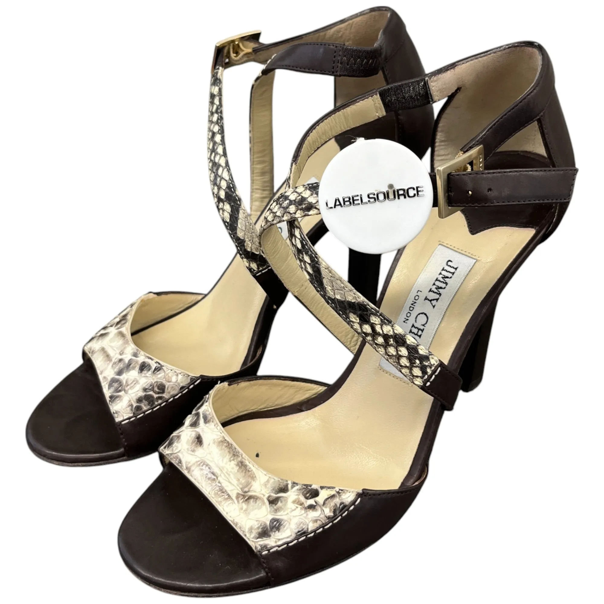 Women's Python Ankle Strap Heels Brown Size EU 37 / UK 4