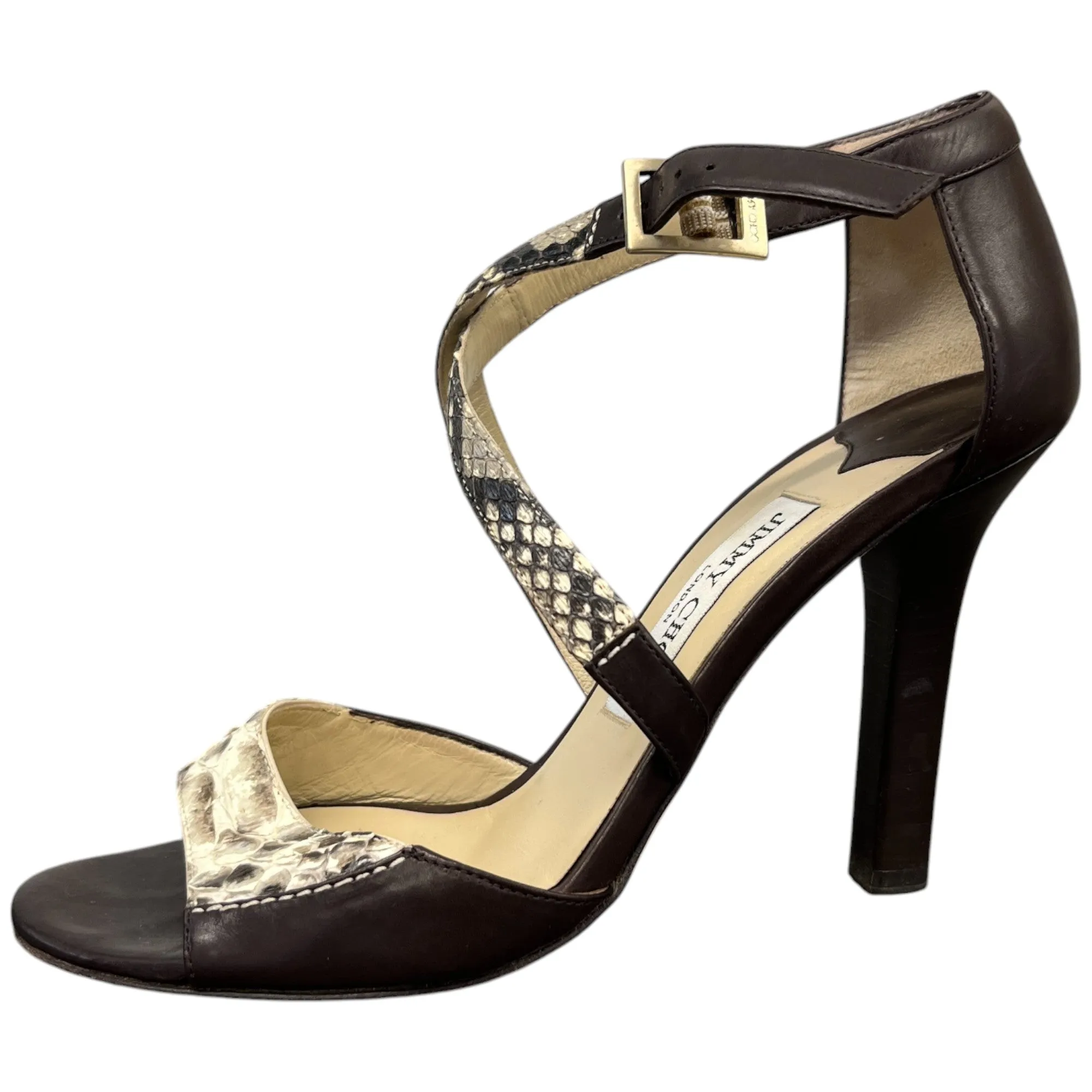 Women's Python Ankle Strap Heels Brown Size EU 37 / UK 4