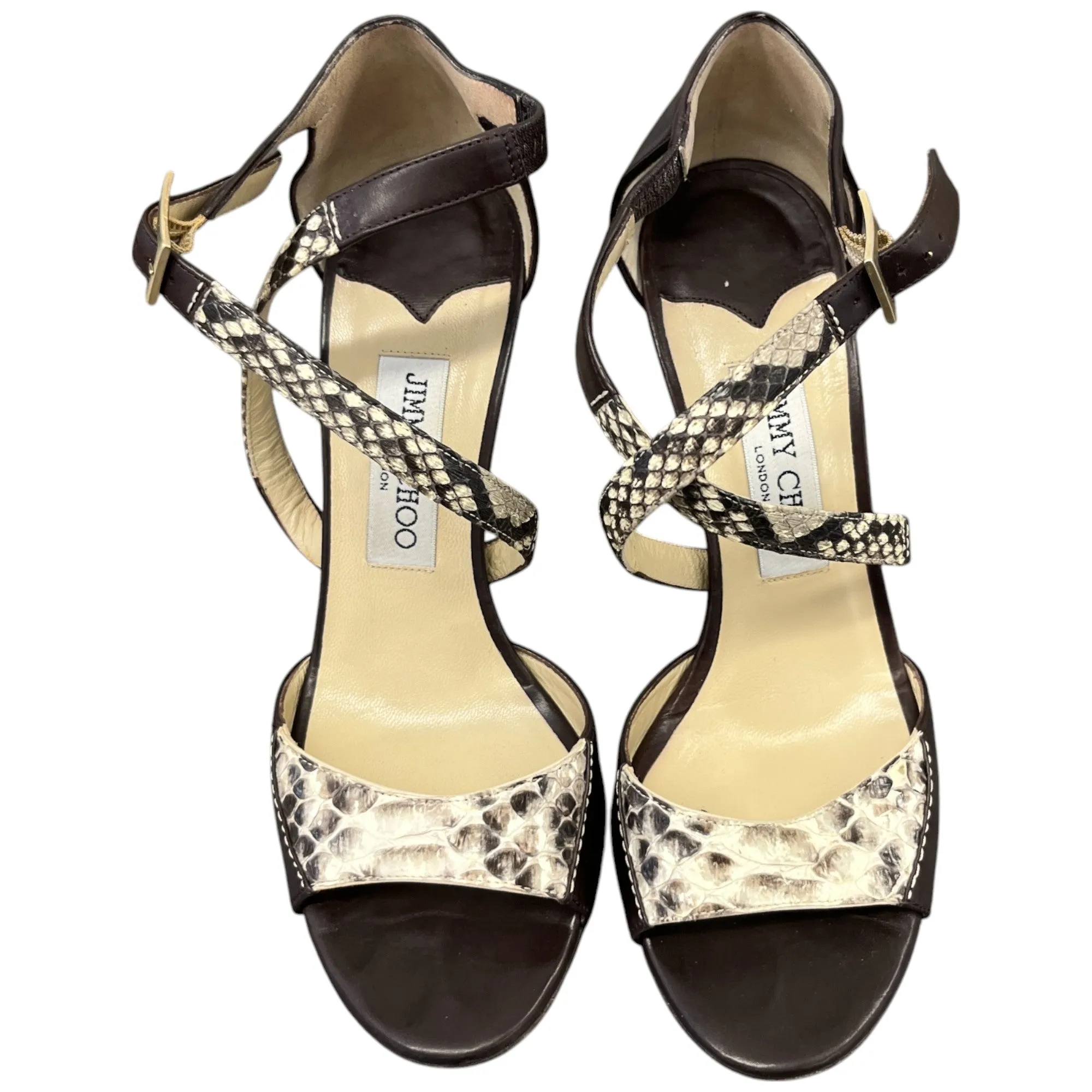 Women's Python Ankle Strap Heels Brown Size EU 37 / UK 4