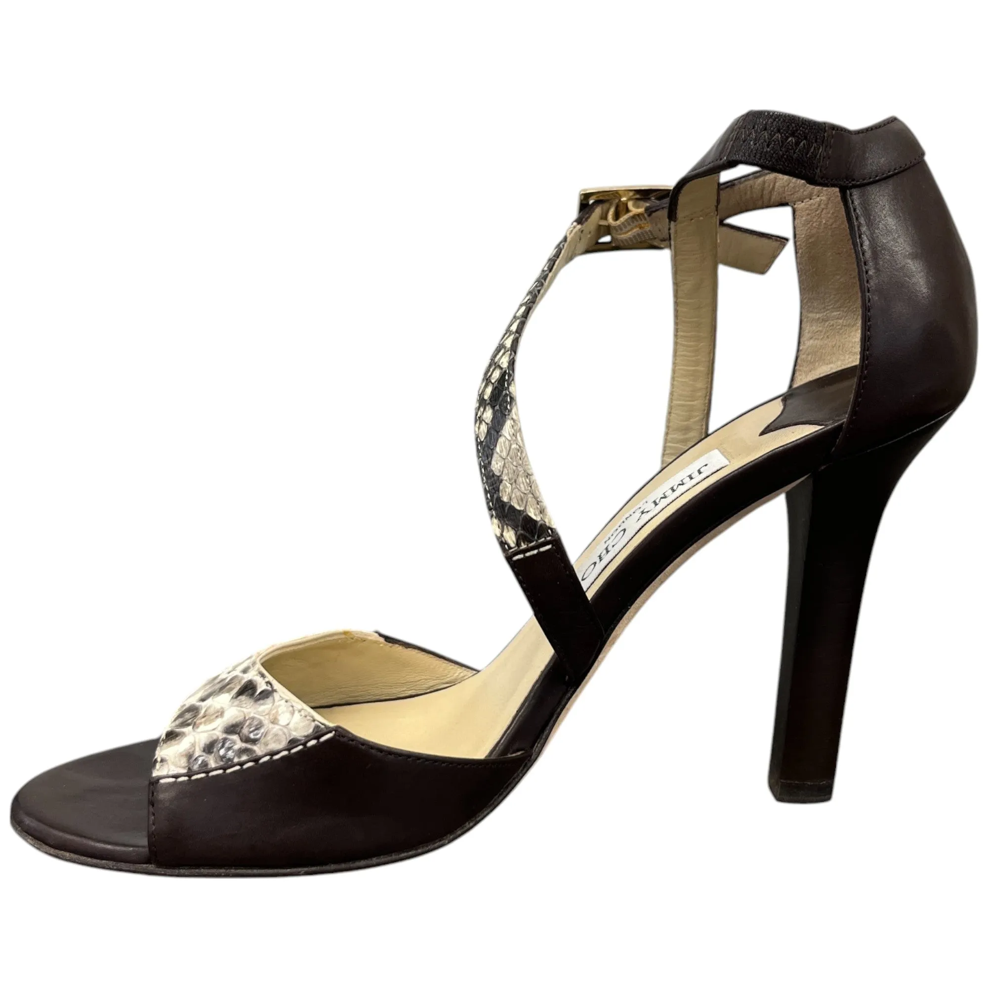 Women's Python Ankle Strap Heels Brown Size EU 37 / UK 4