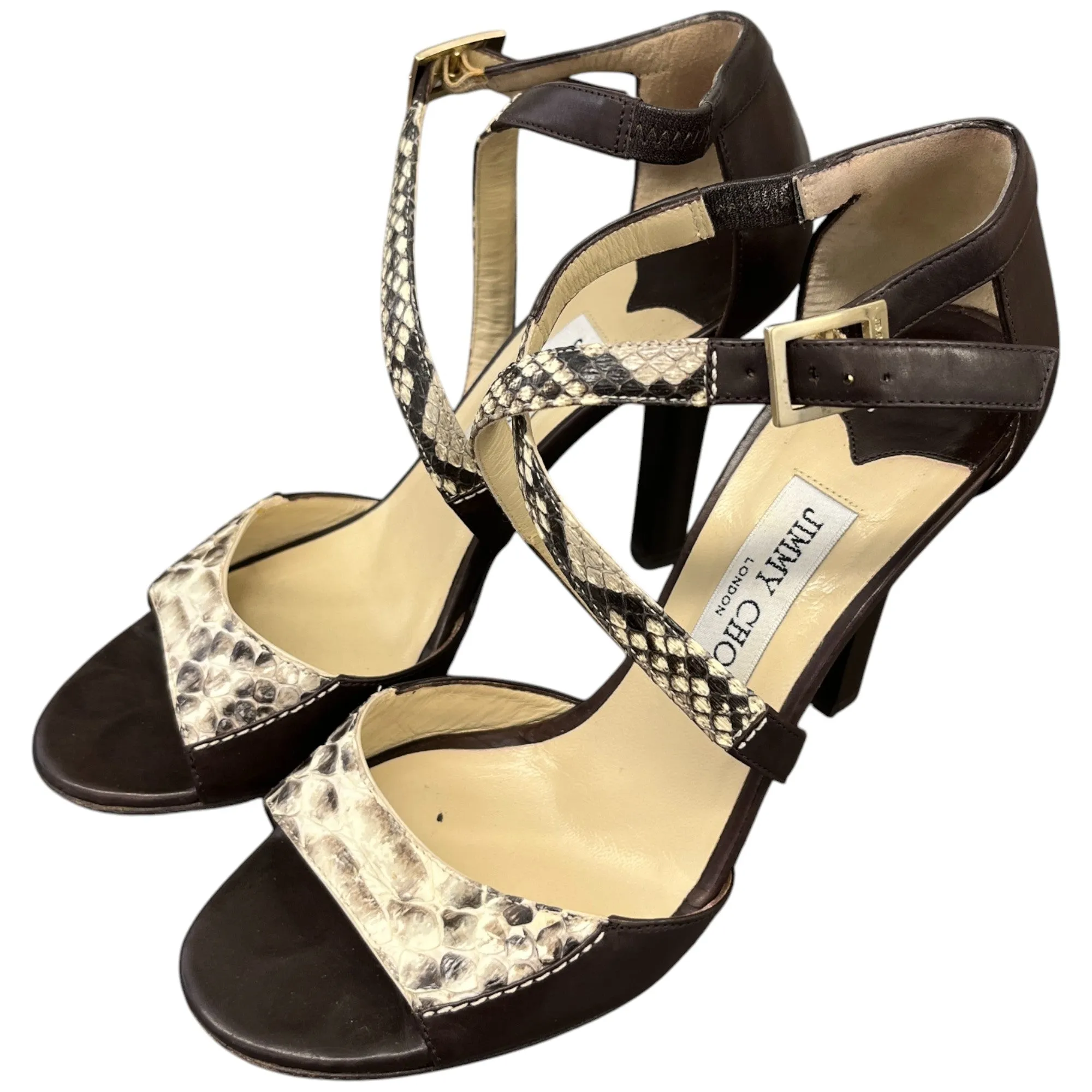 Women's Python Ankle Strap Heels Brown Size EU 37 / UK 4