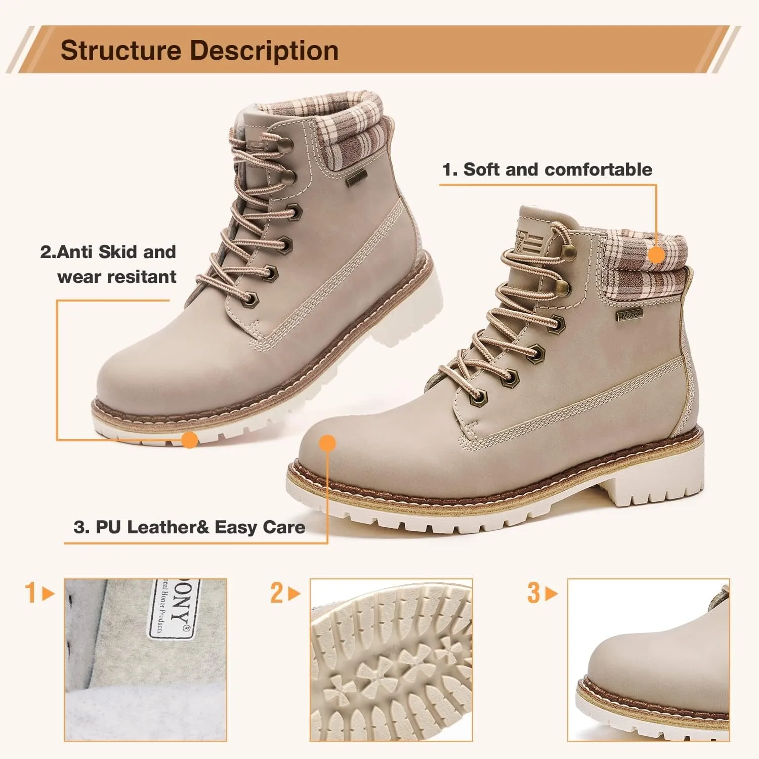 Women'S Waterproof Hiking Boots - Anti-Slip, Lace-Up, Cute Casual Boots