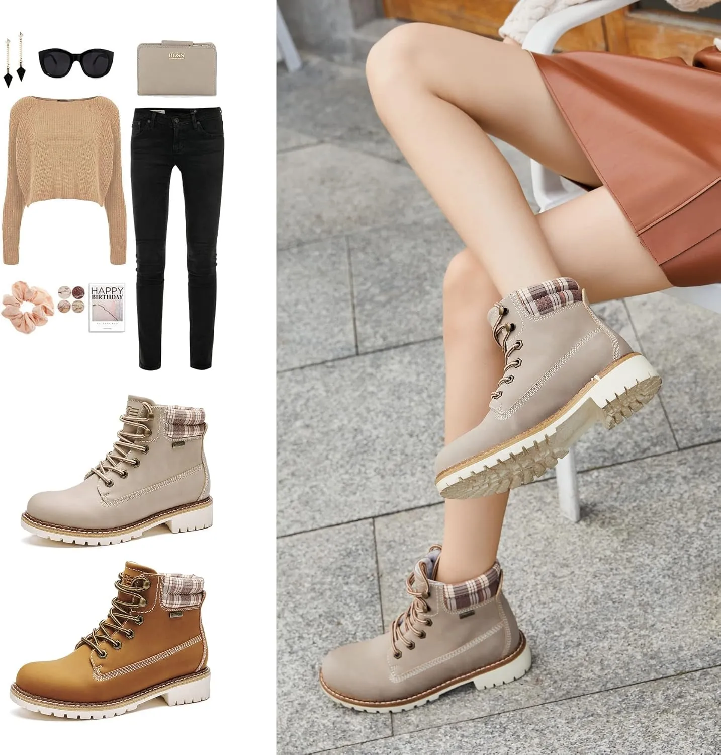 Women'S Waterproof Hiking Boots - Anti-Slip, Lace-Up, Cute Casual Boots