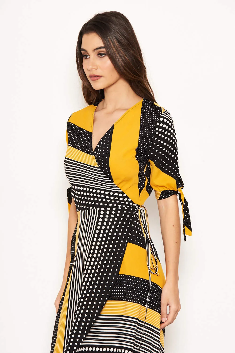 Yellow Multi Print Wrap Maxi Dress
