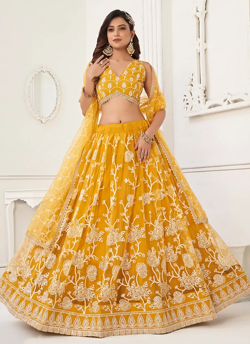 Yellow Traditional Embroidered Wedding Lehenga Choli